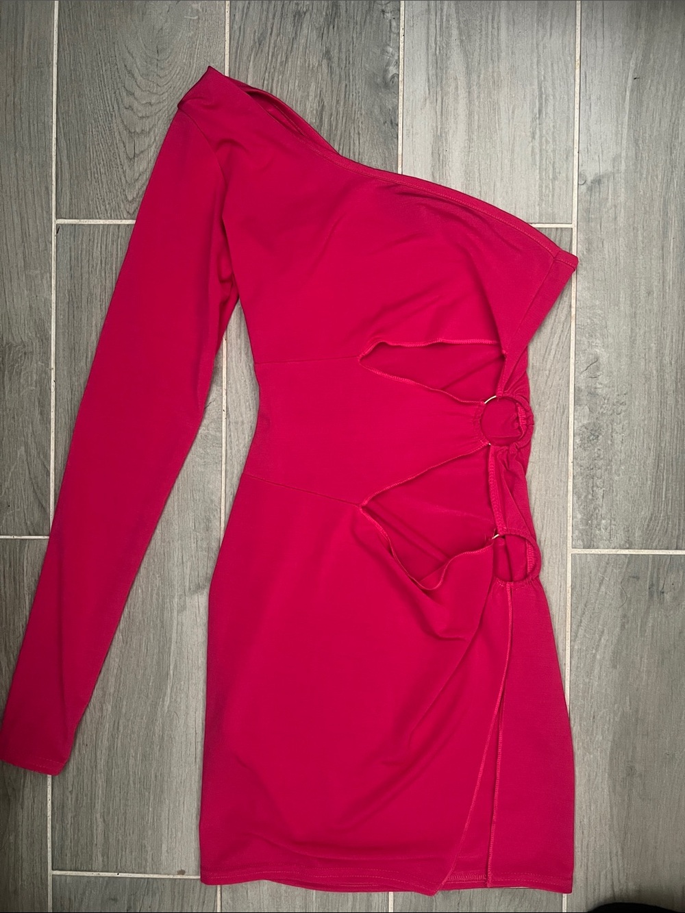 PrettyLittleThing One-Shoulder Hot Pink Cutout Mini Dress